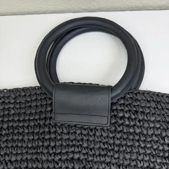 & Other Stories Black Woven Paper Straw Circle Ring Tote Boho Handbag - Picture 4 of 9